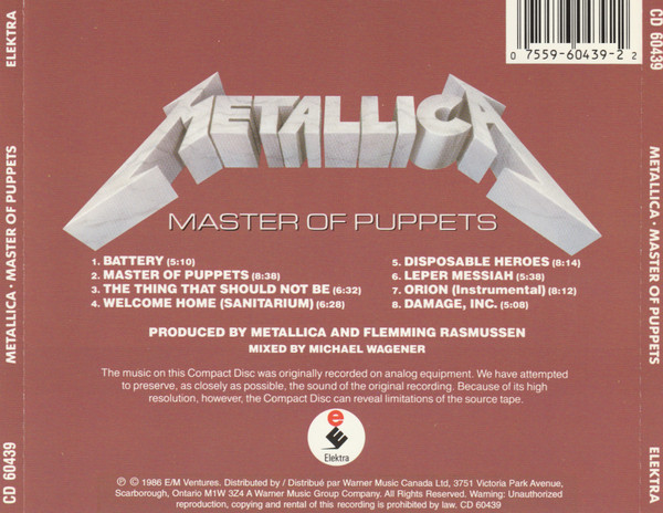 Metallica - Master Of Puppets [CD] | Elektra (CD 60439) - 2