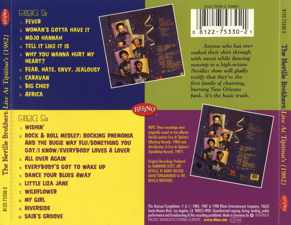 The Neville Brothers - Live At Tipitina's (1982) | Rhino Records (8122-75330-2) - 2