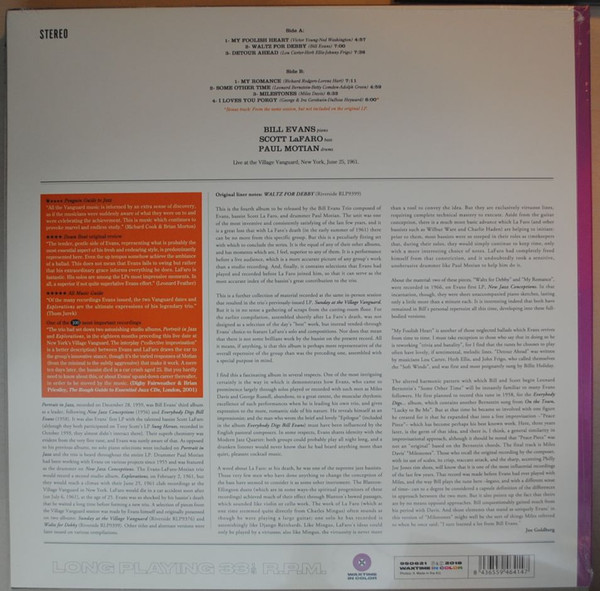 The Bill Evans Trio With Scott LaFaro , Paul Motian - Waltz For Debby | WaxTime In Color (950621) - main The Bill Evans Trio With Scott LaFaro , Paul Motian - Waltz For Debby | WaxTime In Color (950621) - main