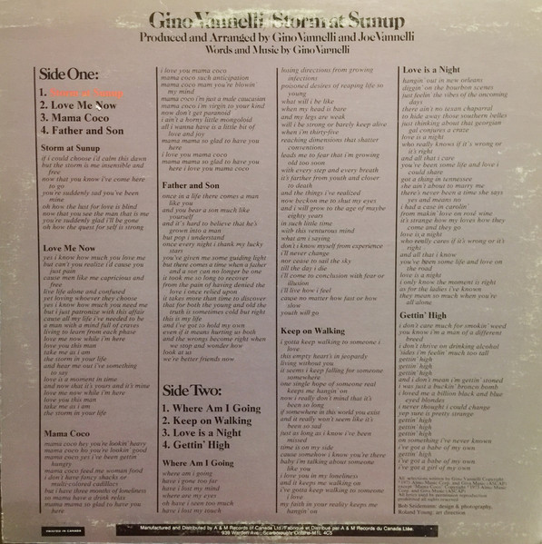 Gino Vannelli - Storm At Sunup | A&M Records (SP-4533) - 3