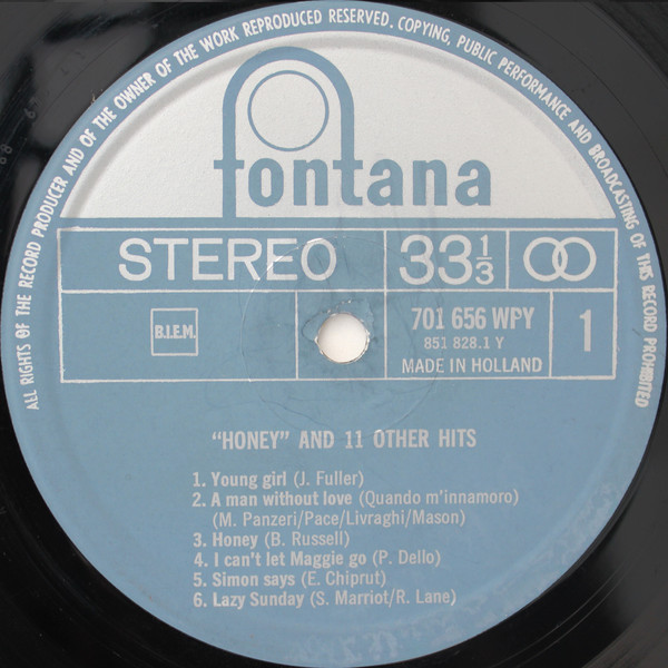 Unknown Artist - "Honey" And 11 Other Hits | Fontana (701 656 WPY) - 3