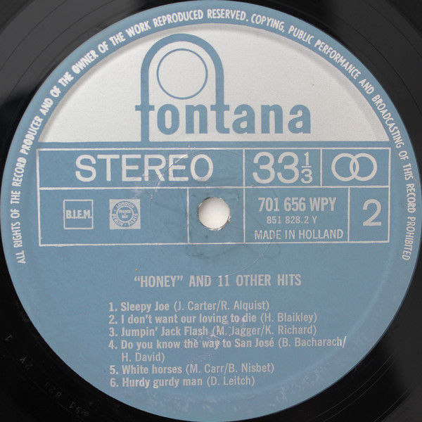 Unknown Artist - "Honey" And 11 Other Hits | Fontana (701 656 WPY) - 4