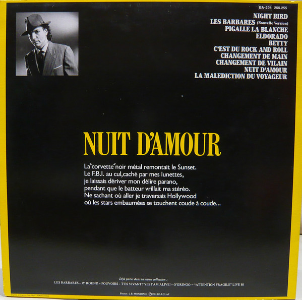 Bernard Lavilliers - Nuit D'amour | Barclay (200.255) - 2