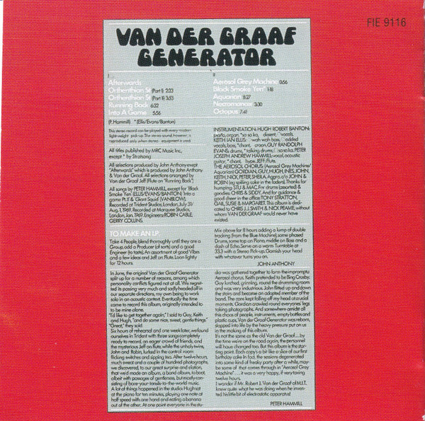Van Der Graaf Generator - The Aerosol Grey Machine | Fie! Records (FIE 9116) - 2
