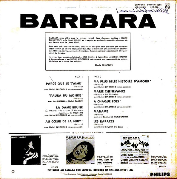 Barbara - Barbara [Vinyl] | Philips (844.719) - 2
