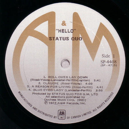 Status Quo - Hello! | A&M Records (SP-4408) - 3