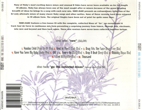 Moby - Rare: The Collected B-Sides (1989-1993) | Instinct Records (EX-335-2) - 2