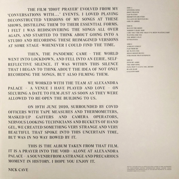 Nick Cave - Idiot Prayer (Nick Cave Alone At Alexandra Palace) | Bad Seed Ltd. (BS019LP) - 2 Nick Cave - Idiot Prayer (Nick Cave Alone At Alexandra Palace) | Bad Seed Ltd. (BS019LP) - 2