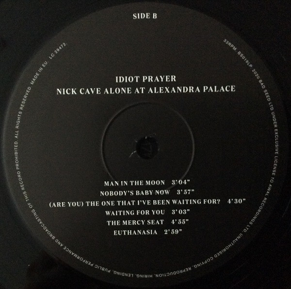 Nick Cave - Idiot Prayer (Nick Cave Alone At Alexandra Palace) | Bad Seed Ltd. (BS019LP) - 3 Nick Cave - Idiot Prayer (Nick Cave Alone At Alexandra Palace) | Bad Seed Ltd. (BS019LP) - 3