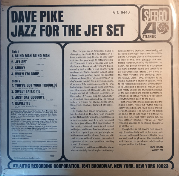 Dave Pike - Jazz For The Jet Set | Atlantic (ATC 9440) - 2