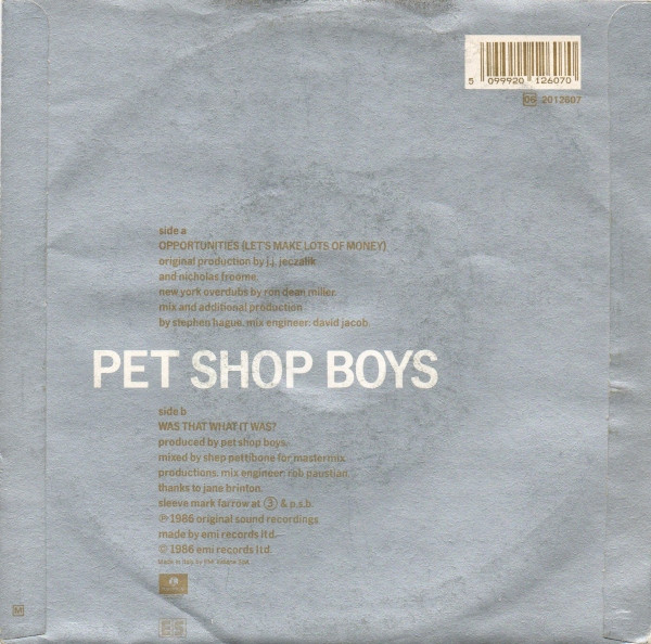 Pet Shop Boys - Opportunities (Let's Make Lots Of Money) | Parlophone (06 2012607) - 2