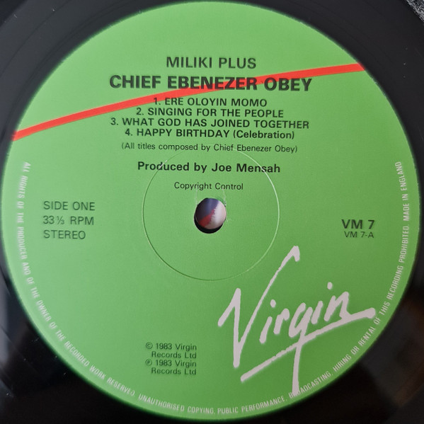 Ebenezer Obey - Miliki Plus | Virgin (VM 7) - 3