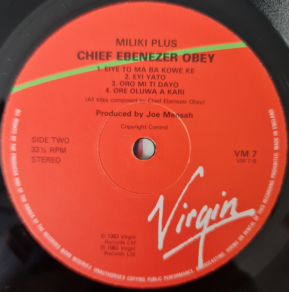 Ebenezer Obey - Miliki Plus | Virgin (VM 7) - 4