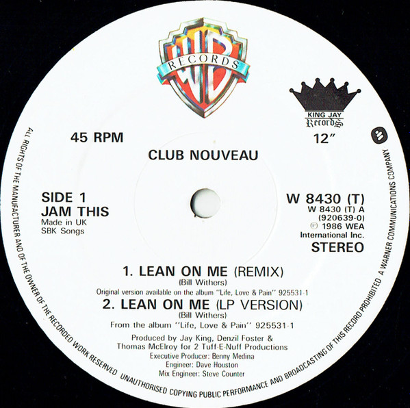 Club Nouveau - Lean On Me | Warner Bros. Records (W 8430 (T)) - 3 Club Nouveau - Lean On Me | Warner Bros. Records (W 8430 (T)) - 3