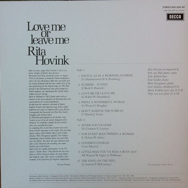Rita Hovink - Love Me Or Leave Me | 678 Records (SSE 12010-2) - 2 Rita Hovink - Love Me Or Leave Me | 678 Records (SSE 12010-2) - 2