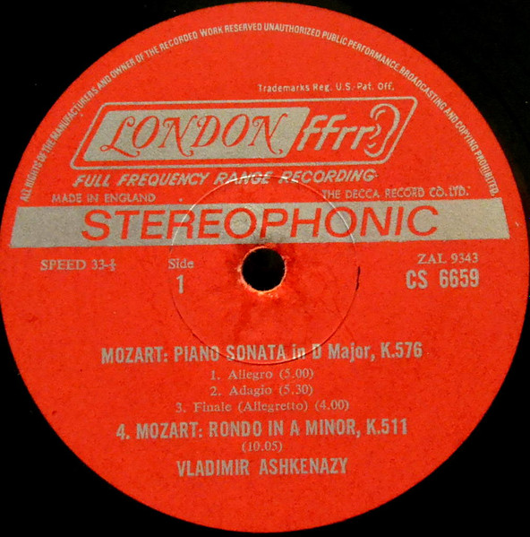 Wolfgang Amadeus Mozart - Piano Sonata In D Major K.576; Piano Sonata In A Minor K.310; Rondo In A Minor K.511 | London Records (CS 6659) - 3