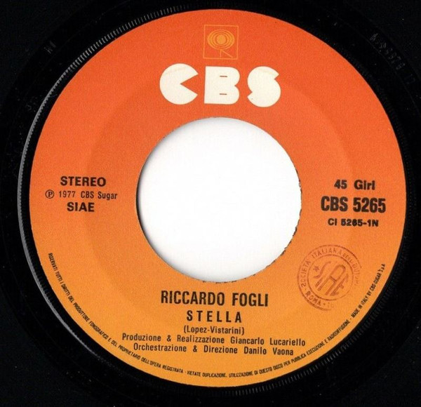 Riccardo Fogli - Stella | CBS (CBS 5265) - 3