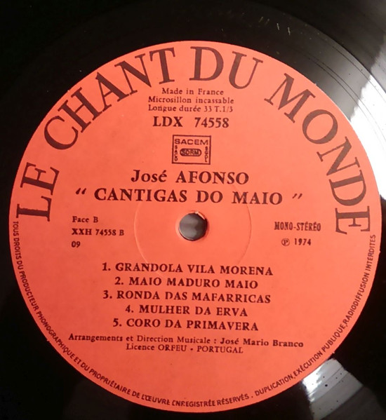 José Afonso - Cantigas Do Maio | Le Chant Du Monde (LDX 74558) - 3 José Afonso - Cantigas Do Maio | Le Chant Du Monde (LDX 74558) - 3