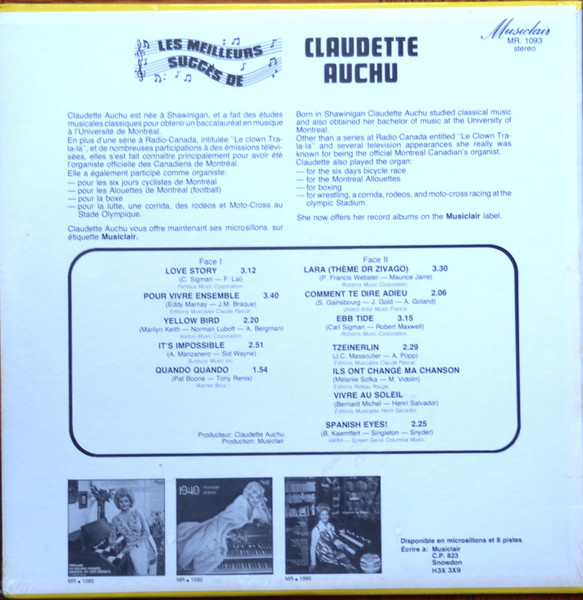 Claudette Auchu - Les Meilleurs Succès [Vinyl] | Musiclair (MR-1093) - 2