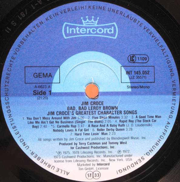 Jim Croce - Bad, Bad Leroy Brown / Jim Croce's Greatest Character Songs | Intercord (INT 145.052) - 3