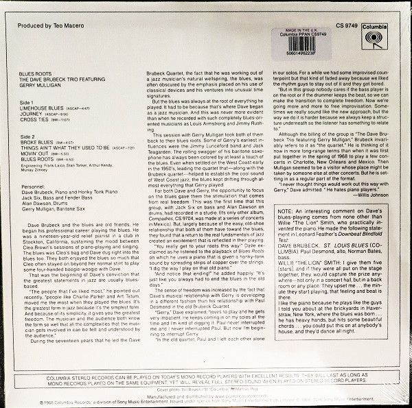 The Dave Brubeck Trio Featuring Gerry Mulligan - Blues Roots | Columbia (CS 9749) - 3