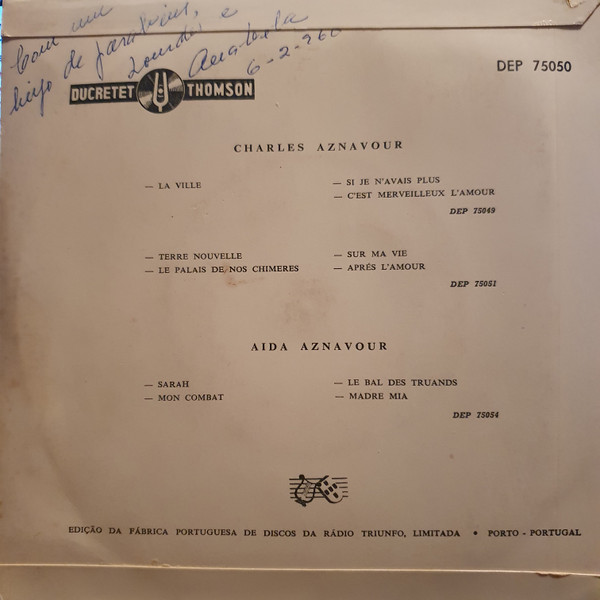 Charles Aznavour - Ay! Mourir Pour Toi | Ducretet Thomson (DEP 75050) - 2