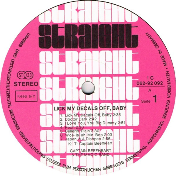 Captain Beefheart & The Magic Band - Lick My Decals Off, Baby | Straight (1C 062-92 092) - 3 Captain Beefheart & The Magic Band - Lick My Decals Off, Baby | Straight (1C 062-92 092) - 3