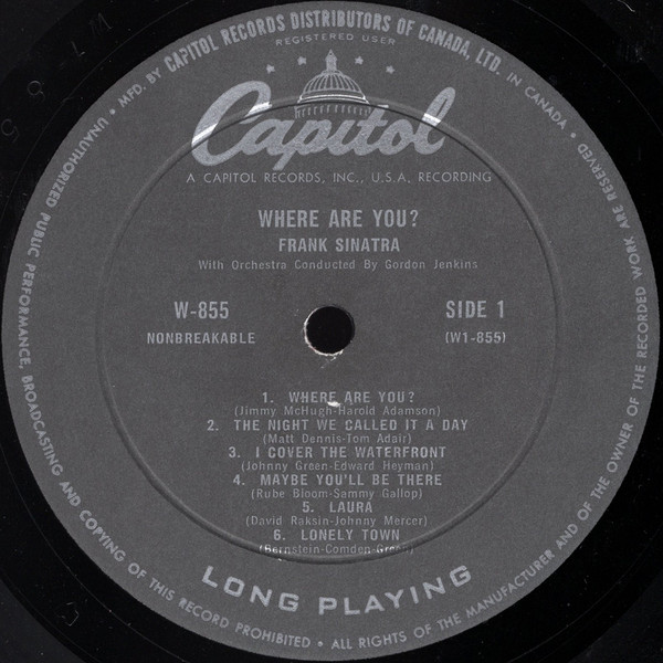 Frank Sinatra With Gordon Jenkins And His Orchestra - Where Are You? | Capitol Records (W 855) - 3