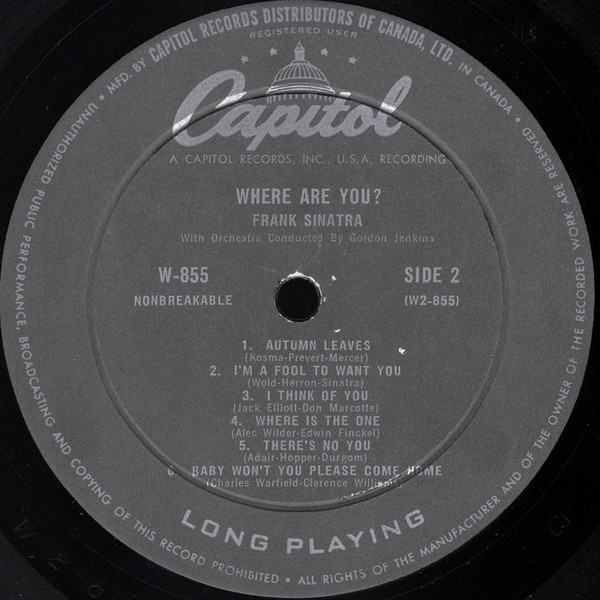 Frank Sinatra With Gordon Jenkins And His Orchestra - Where Are You? | Capitol Records (W 855) - 4