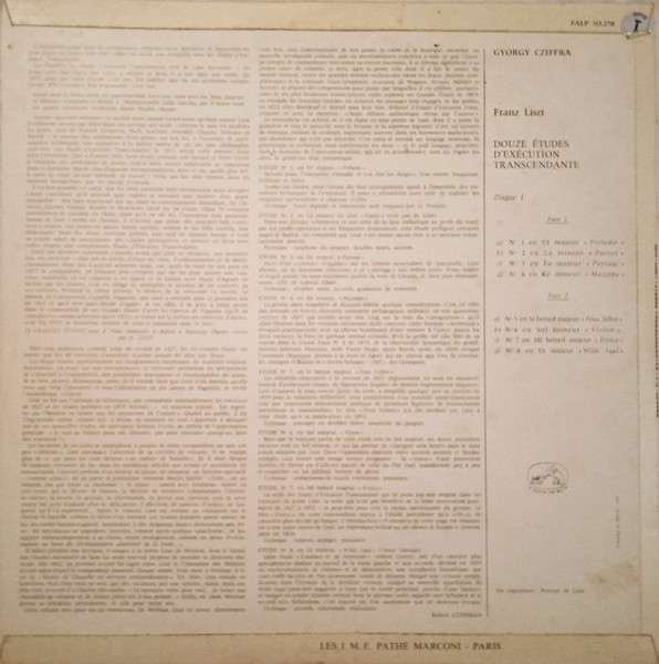 Franz Liszt / Gyorgy Cziffra - Etudes Transcendantes - Etudes 1 A 8 | La Voix De Son Maître (30 278) - 2