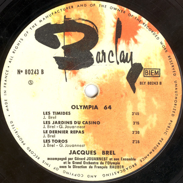 Jacques Brel - Olympia 64 (10") [Vinyl] | Barclay (80 243 Ⓢ) - 4
