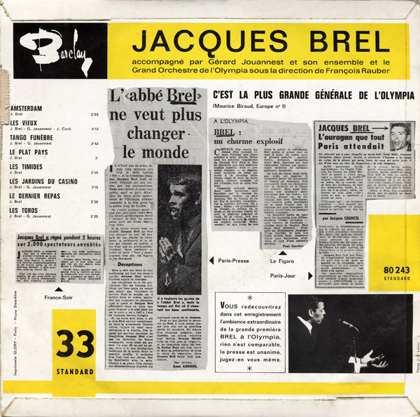 Jacques Brel - Olympia 64 (10") [Vinyl] | Barclay (80 243 Ⓢ) - 2