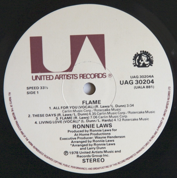 Ronnie Laws - Flame | United Artists Records (UAG 30204) - 3 Ronnie Laws - Flame | United Artists Records (UAG 30204) - 3