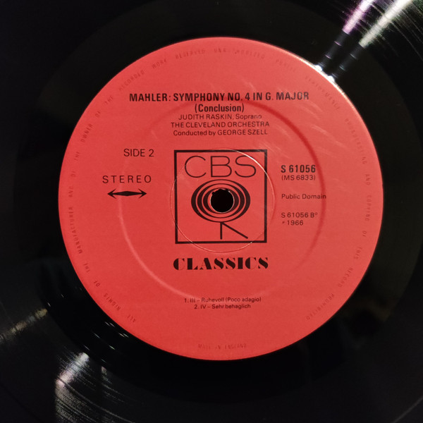 Gustav Mahler , George Szell , The Cleveland Orchestra , Judith Raskin - Mahler Symphony No.4 | CBS Classics (S 61056) - 4