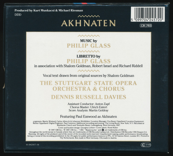 Philip Glass - Dennis Russell Davies , The Stuttgart State Opera Orchestra & Staatsopernchor Stuttgart - Akhnaten | CBS Masterworks (M2K 42457) - 3