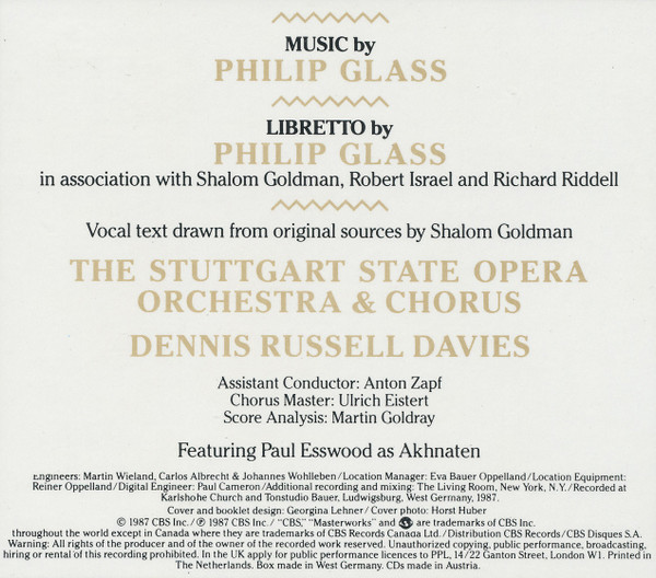 Philip Glass - Dennis Russell Davies , The Stuttgart State Opera Orchestra & Staatsopernchor Stuttgart - Akhnaten | CBS Masterworks (M2K 42457) - 4