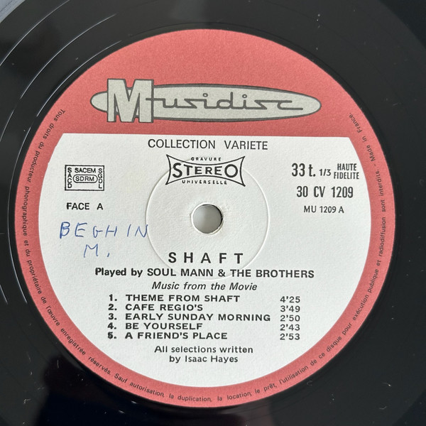 Soul Mann & The Brothers - Shaft Musique du film Les Nuits Rouges De Harlem | Musidisc (30 CV 1209) - 4 Soul Mann & The Brothers - Shaft Musique du film Les Nuits Rouges De Harlem | Musidisc (30 CV 1209) - 4
