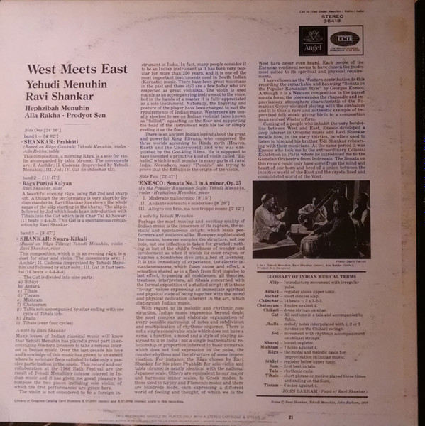 Yehudi Menuhin & Ravi Shankar - West Meets East [Vinyl] | Angel Records (36418) - 2