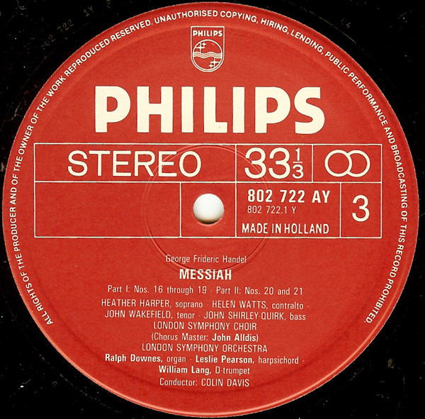 Georg Friedrich Händel , Heather Harper , Helen Watts , John Wakefield , John Shirley-Quirk , London Symphony Orchestra And London Symphony Chorus , Sir Colin Davis - Messiah | Philips (C 71 AX 300) - 4 Georg Friedrich Händel , Heather Harper , Helen Watts , John Wakefield , John Shirley-Quirk , London Symphony Orchestra And London Symphony Chorus , Sir Colin Davis - Messiah | Philips (C 71 AX 300) - 4