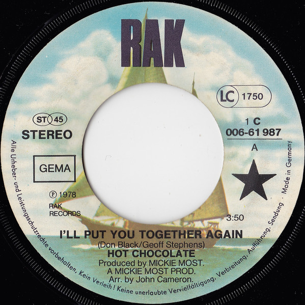 Hot Chocolate - I'll Put You Together Again | RAK (1C 006-61 987) - 3