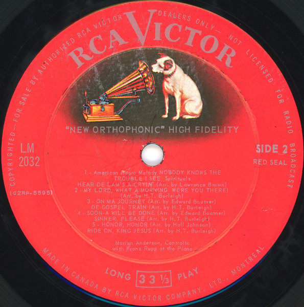 Marian Anderson - Spirituals [Vinyl] | RCA Victor Red Seal (LM 2032) - 4