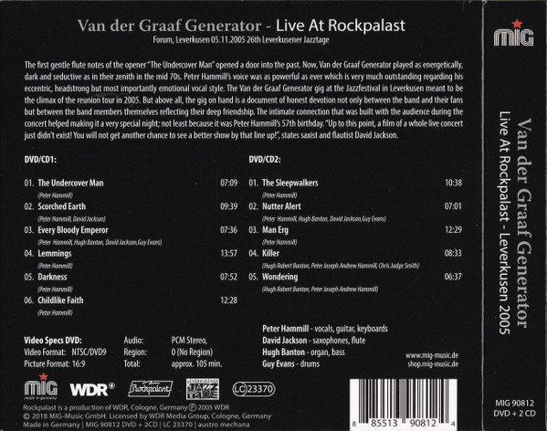 Van Der Graaf Generator - Live At Rockpalast - Leverkusen 2005 CD | MIG (MIG 90812 DVD + 2 CD) - 2 Van Der Graaf Generator - Live At Rockpalast - Leverkusen 2005 CD | MIG (MIG 90812 DVD + 2 CD) - 2