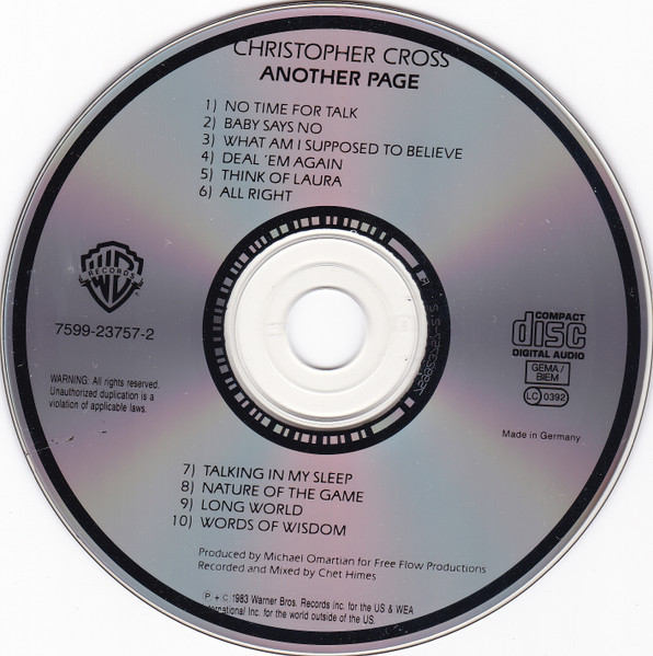 Christopher Cross - Another Page | Warner Bros. Records (7599-23757-2) - 3 Christopher Cross - Another Page | Warner Bros. Records (7599-23757-2) - 3