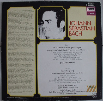 Johann Sebastian Bach , Barry McDaniel - Kreuzstabkantate / Ich Habe Genug | Europa Klassik (114 009.4) - 2