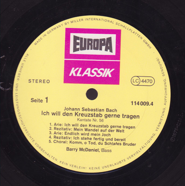 Johann Sebastian Bach , Barry McDaniel - Kreuzstabkantate / Ich Habe Genug | Europa Klassik (114 009.4) - 3