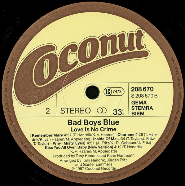 Bad Boys Blue - Love Is No Crime | Coconut (208 670) - 4 Bad Boys Blue - Love Is No Crime | Coconut (208 670) - 4