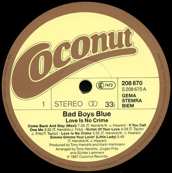 Bad Boys Blue - Love Is No Crime | Coconut (208 670) - 3 Bad Boys Blue - Love Is No Crime | Coconut (208 670) - 3