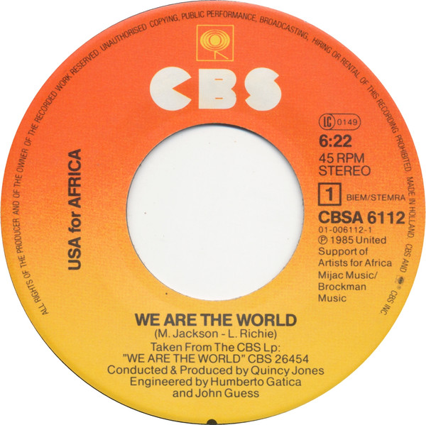 USA For Africa - We Are The World | CBS (A 6112) - 3