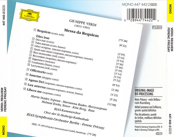 Giuseppe Verdi , Ferenc Fricsay - Requiem | Deutsche Grammophon (447 442-2) - 2