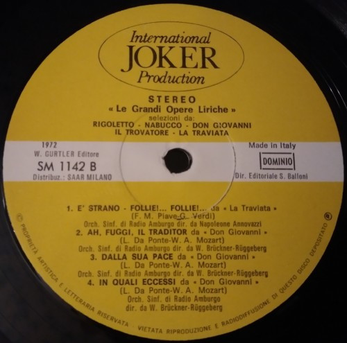 Various - Le Grandi Opere Liriche. Volume Primo. Selezioni Da: Rigoletto, Nabucco, Don Giovanni, Il Trovatore, La Traviata | International Joker Production (SM 1142) - 4